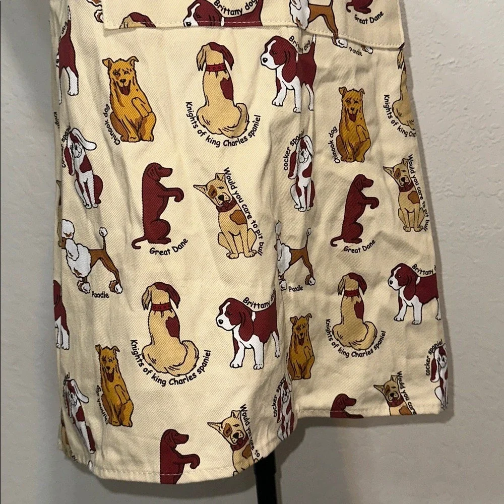 Chef Central Canines Full Apron Cotton Dog Breed Print Cream Burgundy New